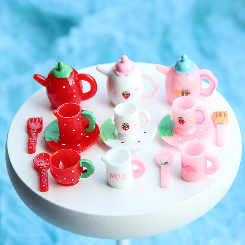 Gardening Tools Gift Set - Pembe çay seti minyatür heykelcik fincan