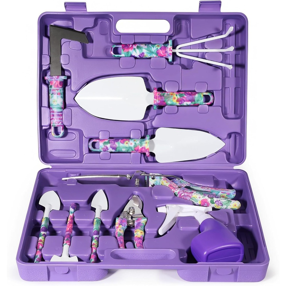 Gardening Tools Gift Set - 10 Parçalı Çiçek Desenli Kılıflı Bahçe